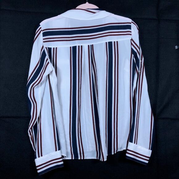 Express Womens Shirt White Multicolor Striped Collared Button Down Roll Tab M - Picture 10 of 12